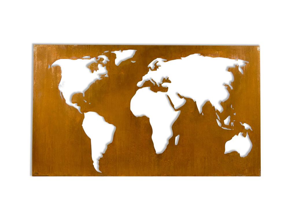 Wereldkaart wanddecoratie metaal 140x80  (RVS / corten), Ophalen