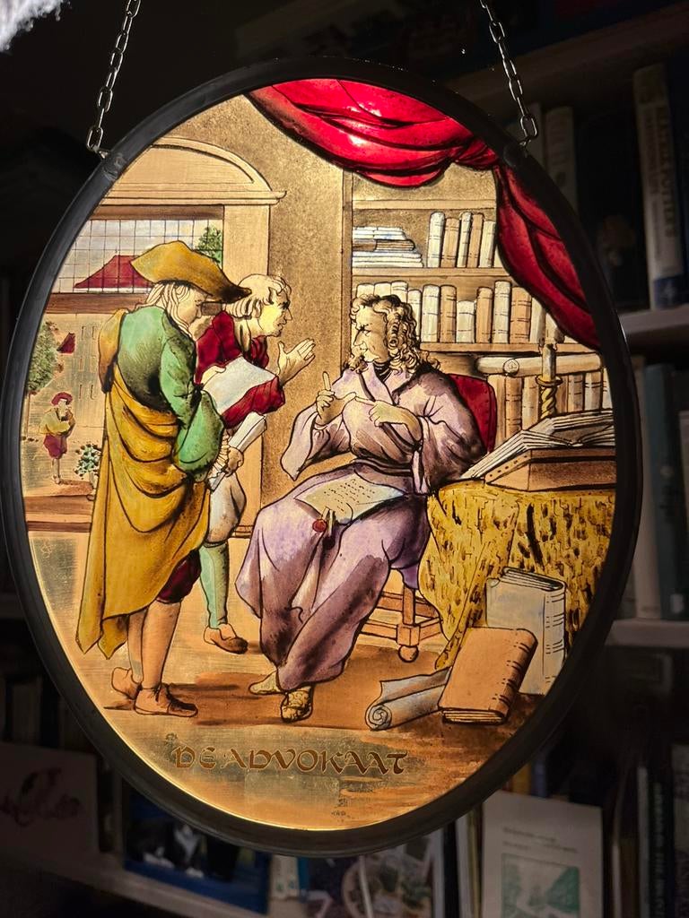 Glas in lood raamdecoratie ovaal paneeltje, Ophalen of Verzenden