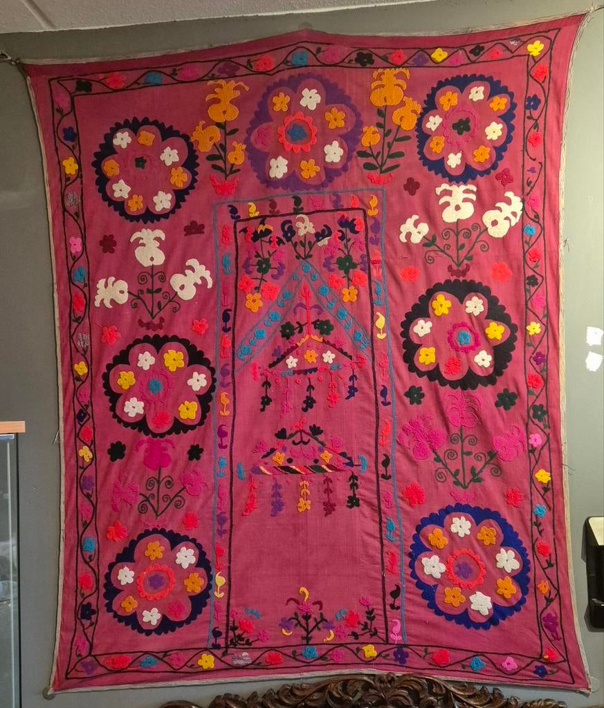Vintage Oezbeekse Suzani Wandkleed - Handgeborduurd, Ophalen of Verzenden