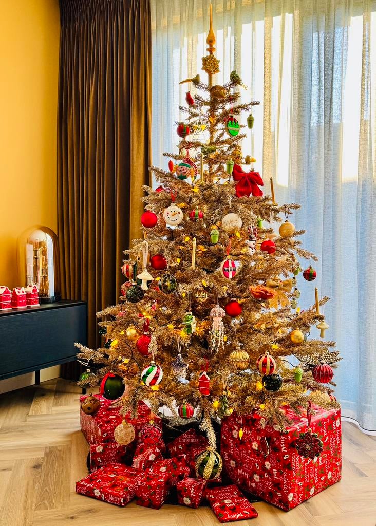 Everlands Tiffany Fir kerstboom 180cm - goud - met lampjes, Diversen, Kerst, Ophalen of Verzenden