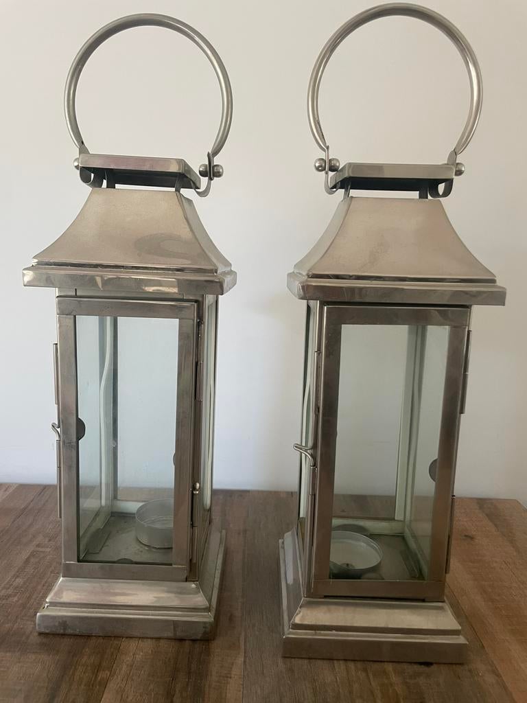 Zilverkleurige lantaarns, Ophalen, Zo goed als nieuw, Metaal, Minder dan 25 cm