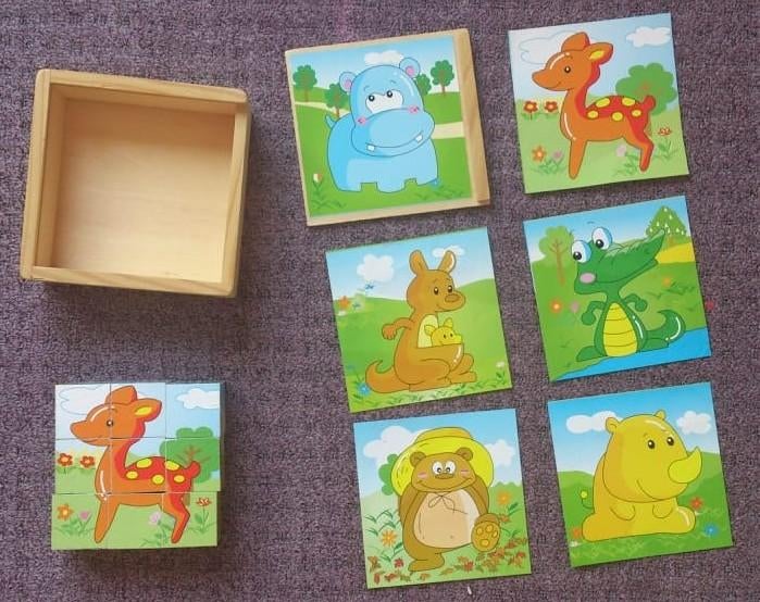 houten blokjes puzzel dieren in doosje, Ophalen, Zo goed als nieuw, Overige typen