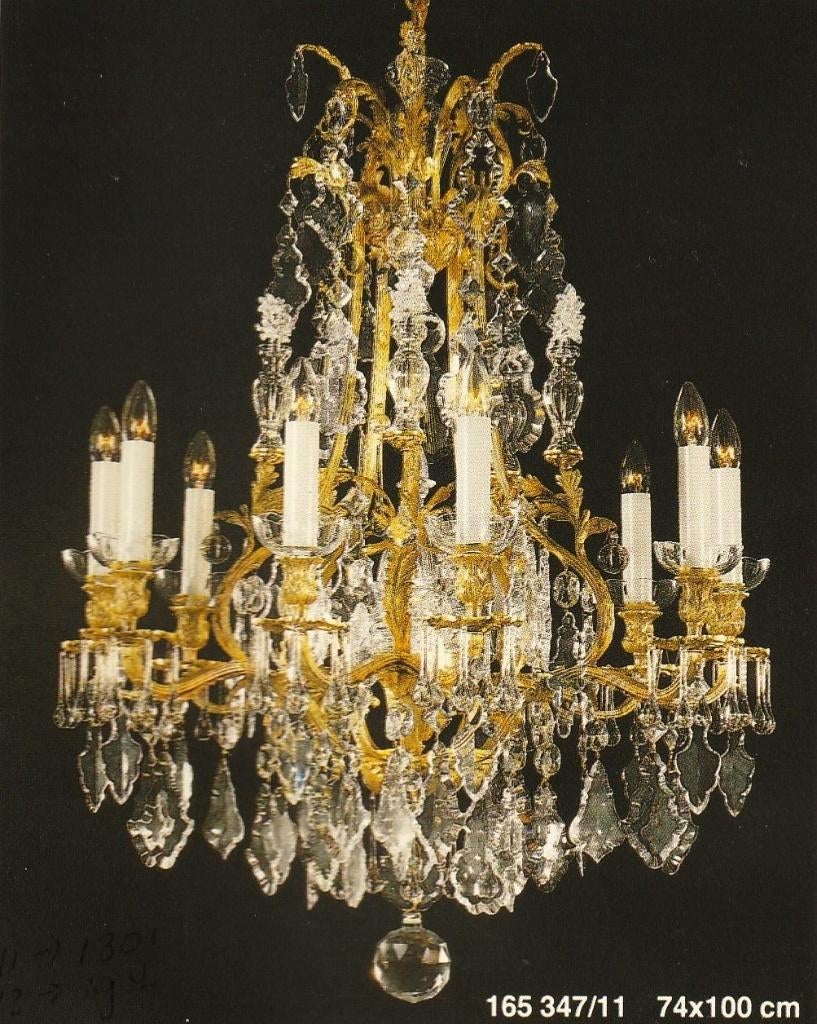 Grote bronzen Boheems kristallen kroonluchter., Ophalen, Zo goed als nieuw, Klassiek