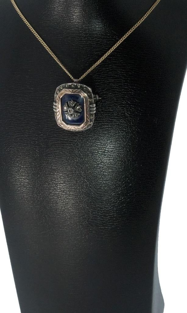 Blauw glas markasiet antieke 14k gouden ketting hanger retro, Sieraden, Tassen en Uiterlijk, Antieke sieraden, Verzenden, Goud