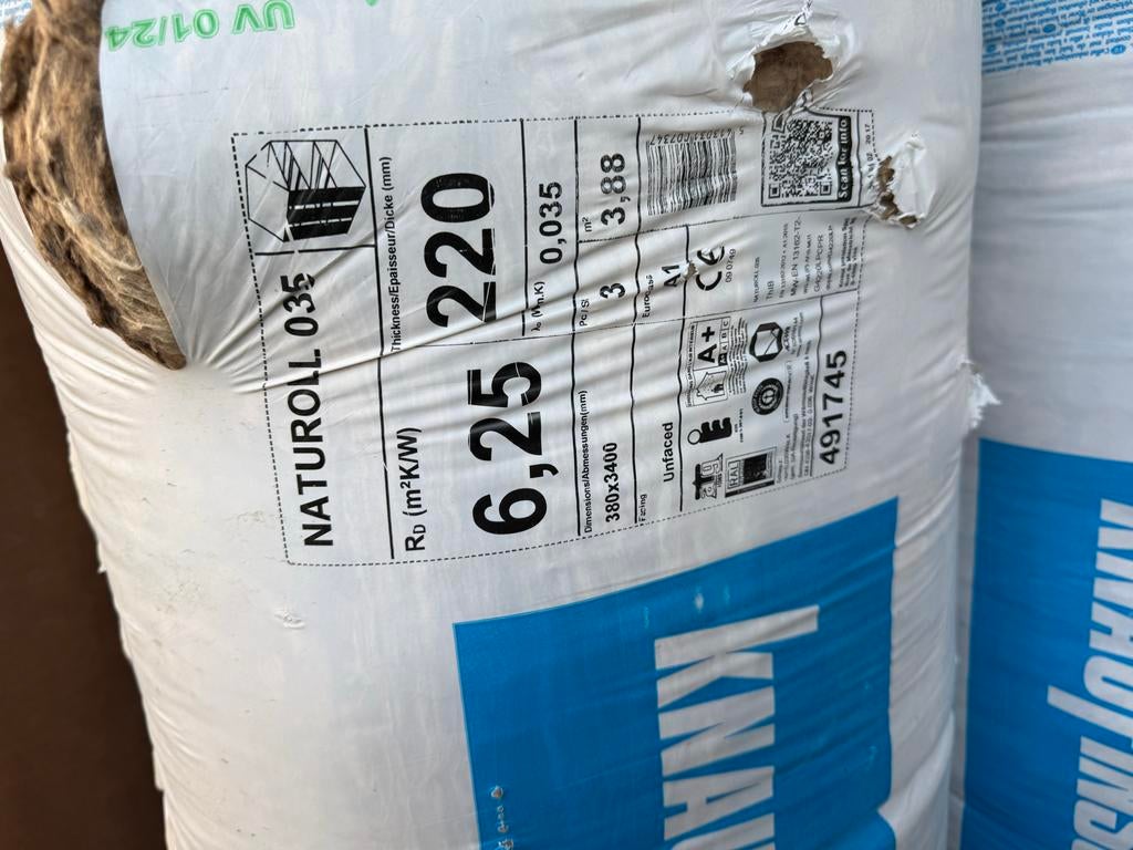 3x Knauf Naturoll 035 Glaswol Isolatie 220mm, Ophalen, 10 tot 15 m², 12 cm of meer, Nieuw