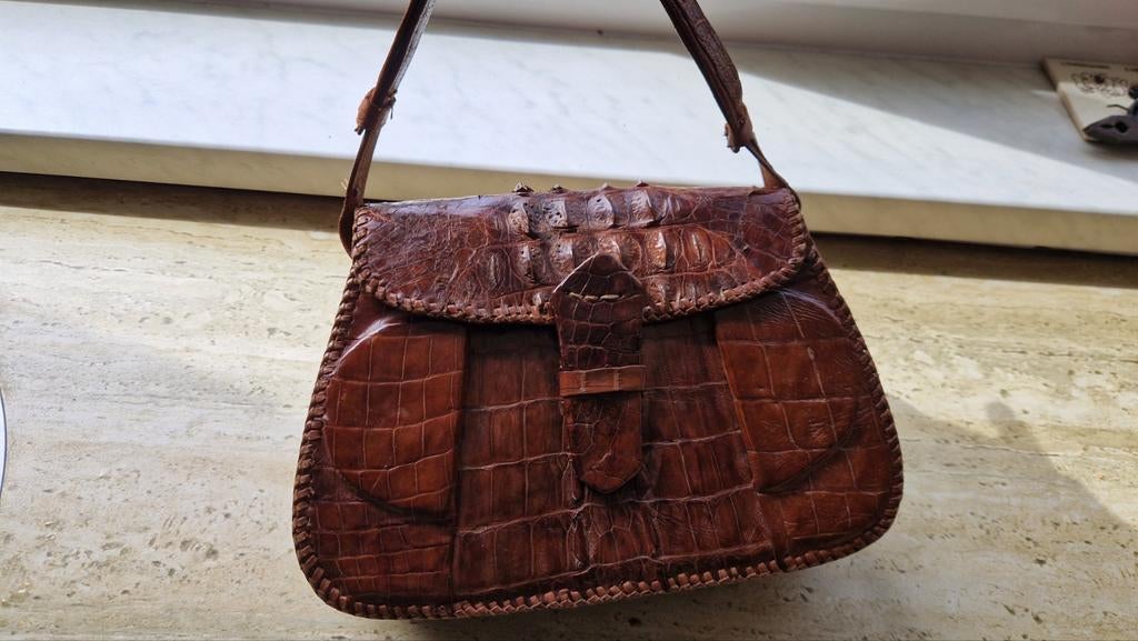 Chique kaaiman leer handtas. Zeer apart, Ophalen of Verzenden, Zwart, Handtas