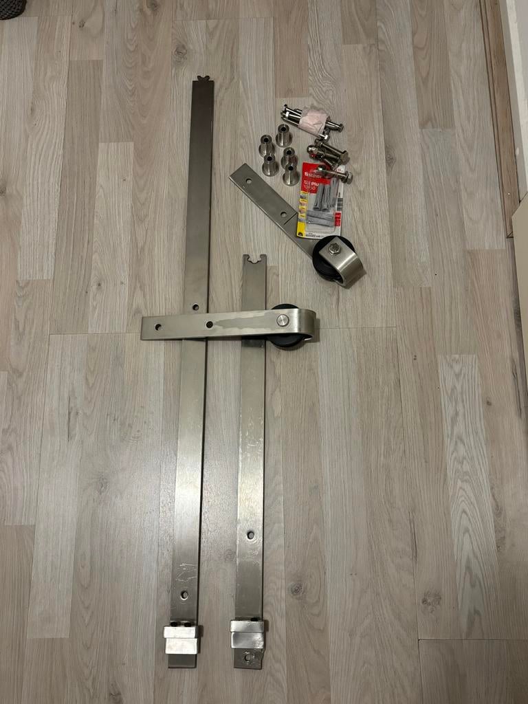 Ophangsysteem voor schuifdeur - 163 cm, Ophalen, Gebruikt, Rvs, Schuif of Grendel