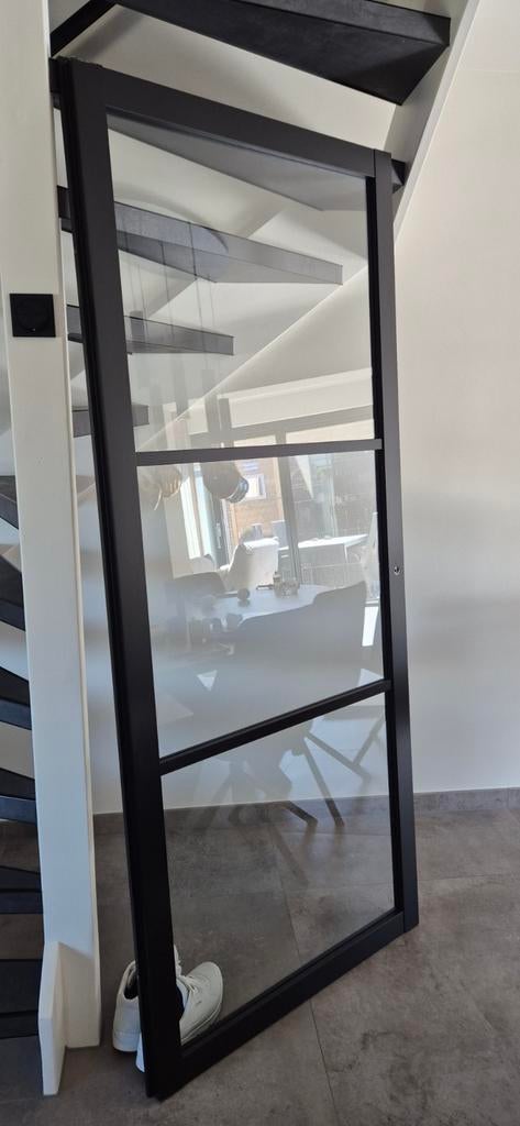 Zwarte svedex opdekdeur 88x211,5cm helder glas, Ophalen, 80 tot 100 cm, Binnendeur, 200 tot 215 cm