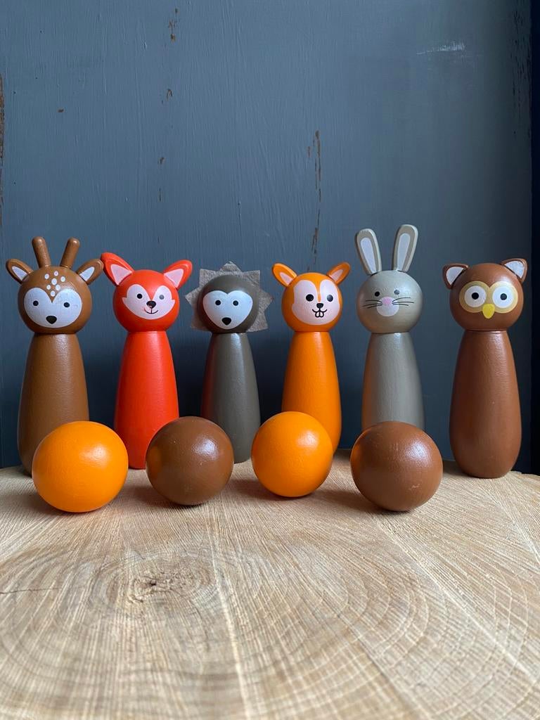 Bowling Bosdieren - Houten set!, Kinderen en Baby's, Speelgoed | Houten speelgoed, Ophalen of Verzenden, Zo goed als nieuw, Overige typen