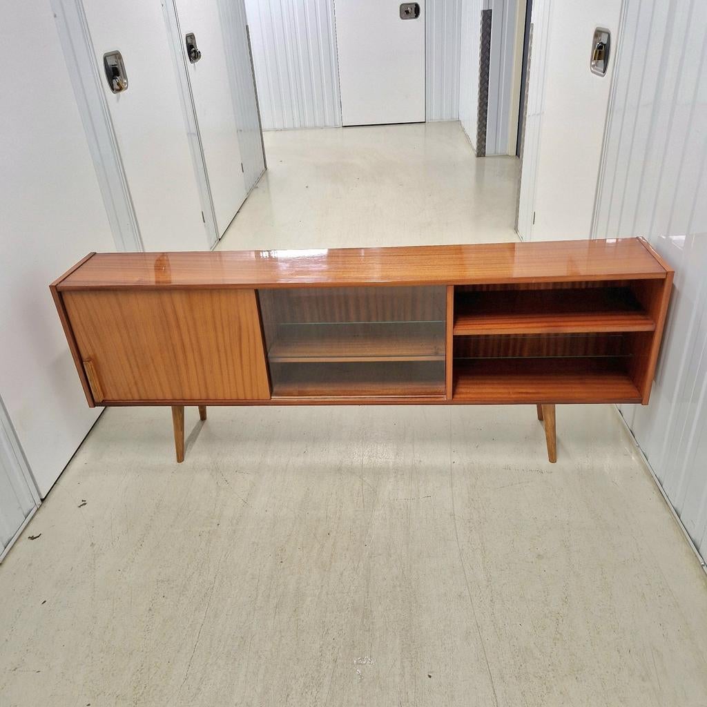 Vintage dressoir uit de jaren 60 70 hoogglans, Gebruikt, Ntp, 150 tot 200 cm, Glas