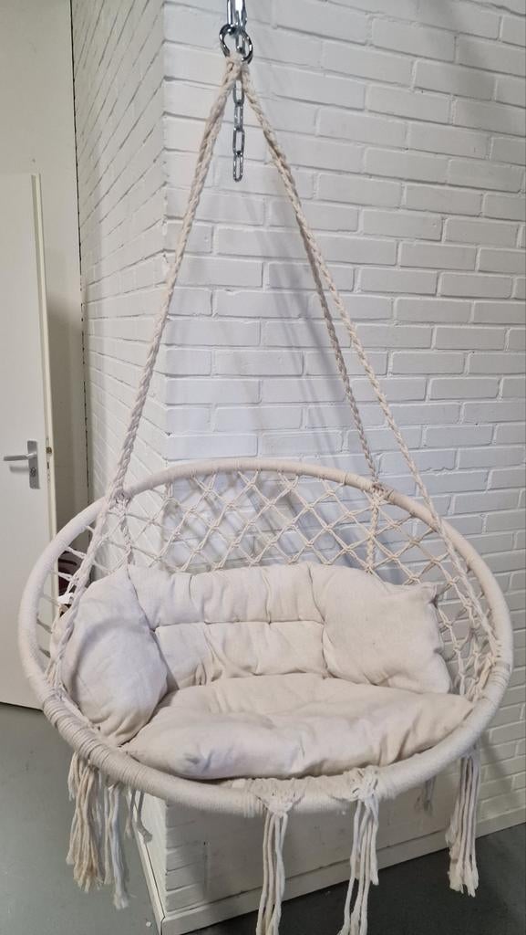 Comfortabele beige hangstoel met kussens, Overige kleuren, Bohemian, Modern, Ophalen of Verzenden, Zo goed als nieuw
