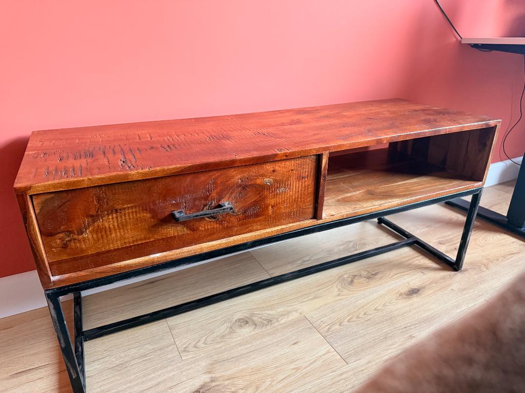 TV dressoir Ibiza, Ophalen, 100 tot 150 cm, Zo goed als nieuw, Ibiza, mango hout, staal