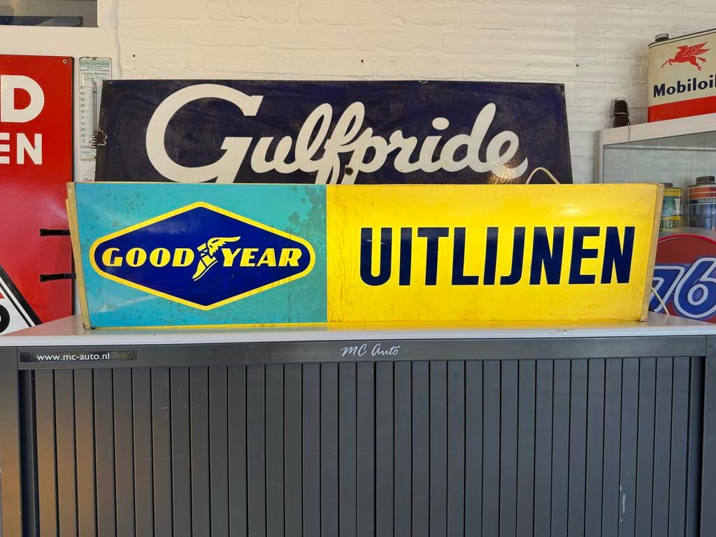 Vintage Goodyear Uitlijnen Lichtbak - Garage Reclame, Verzamelen, Merken en Reclamevoorwerpen, Ophalen, Gebruikt, ., Lichtbak of (neon) lamp