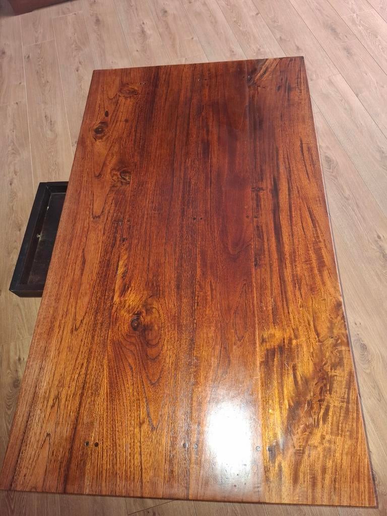 Zware teakhouten salontafel met lade, Ophalen, Gebruikt, 100 tot 150 cm, Koloniaal