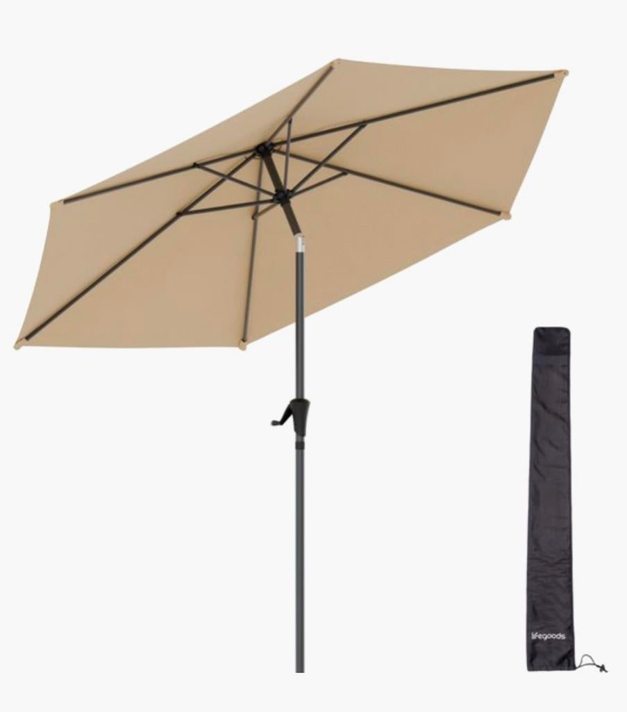 NIEUW - Parasol Taupekleurig 270cm kantelbaar incl. hoes, Tuin en Terras, Parasols, Nieuw, Zweefparasol, Kantelbaar, Verstelbaar