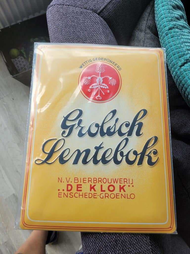 Nieuw Grolsch Lentebok Reclamebord - Bierbrouwerij De Klok, Verzamelen, Biermerken, Ophalen of Verzenden