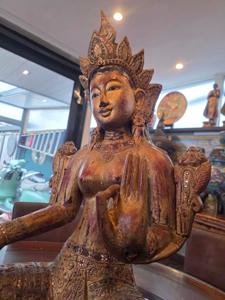 Antieke Tara Houten Beeld 18e/19e Eeuw, Antiek en Kunst, Ophalen of Verzenden