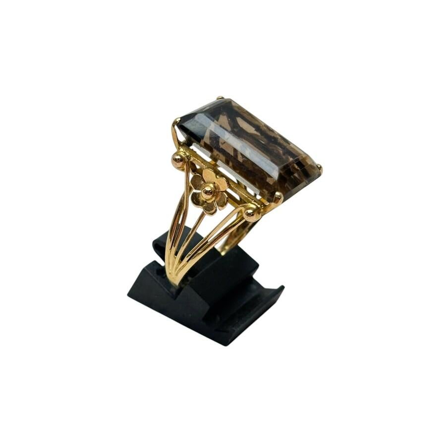 14 Karaats Gouden Ring met Rookkwarts, Maat 19.5, 10.66gram, Gebruikt, Verzenden, 19 tot 20, Met edelsteen