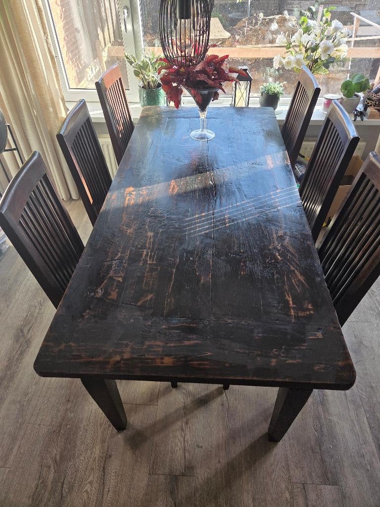 Eettafel met 6 stoelen, eikenhout, Ophalen, Gebruikt, Eikenhout, 50 tot 100 cm