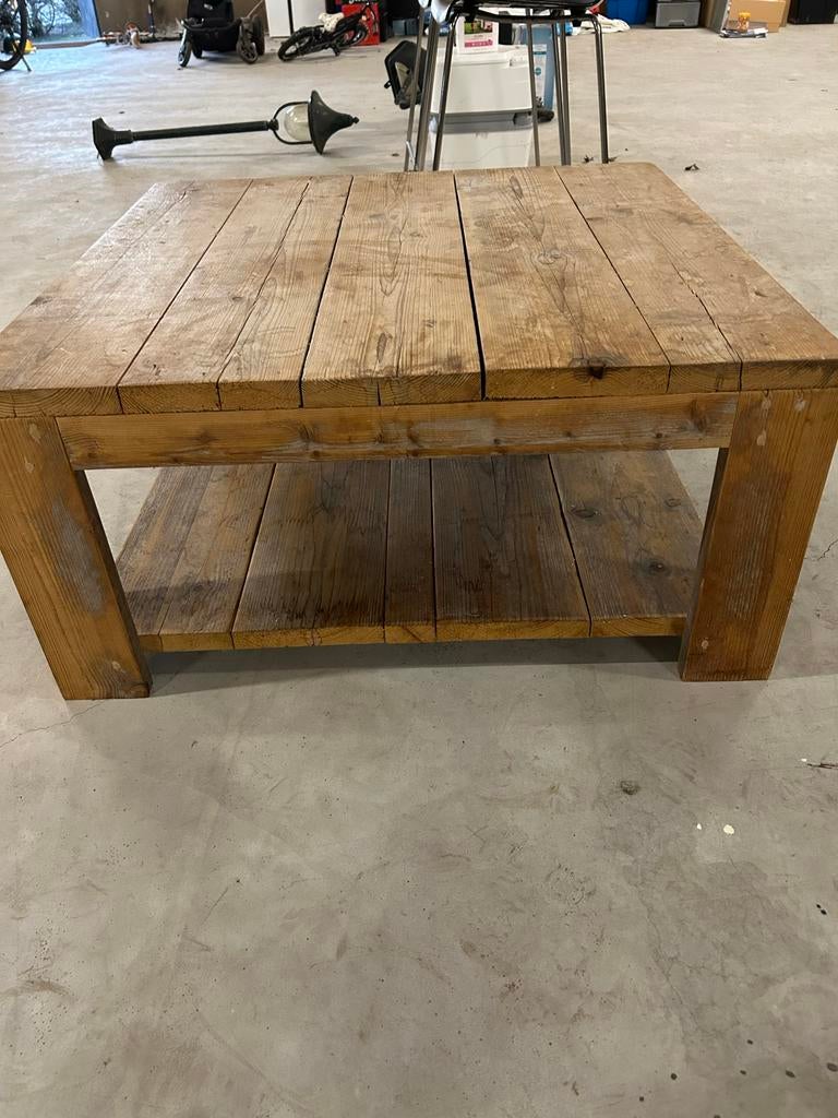 Robuuste salon tafel van steigerhout, Gebruikt, 100 tot 150 cm, Vierkant, Minder dan 50 cm