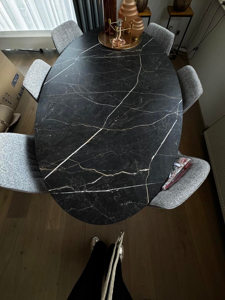 Eethoektafel marmerlook, Huis en Inrichting, Tafels | Eettafels, Ophalen, Overige materialen, 100 tot 150 cm, 200 cm of meer