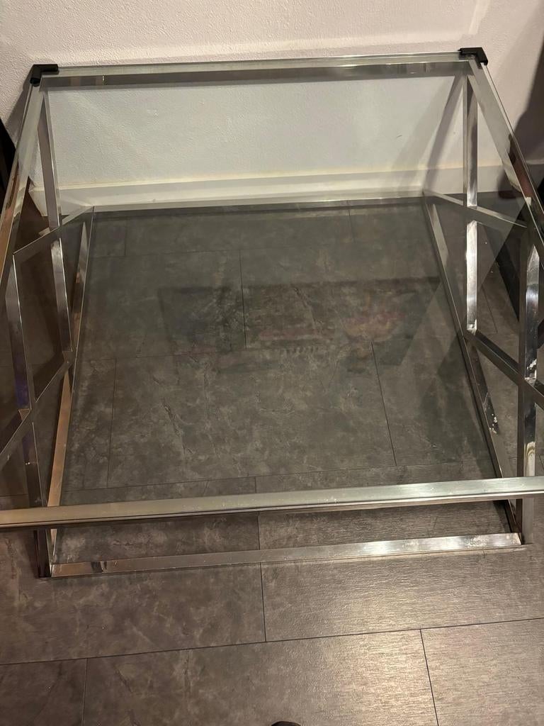 Zwart witte eettafel .en salontafel chroom met glas, Huis en Inrichting, Tafels | Salontafels, Minder dan 50 cm, Rechthoekig, 50 tot 100 cm