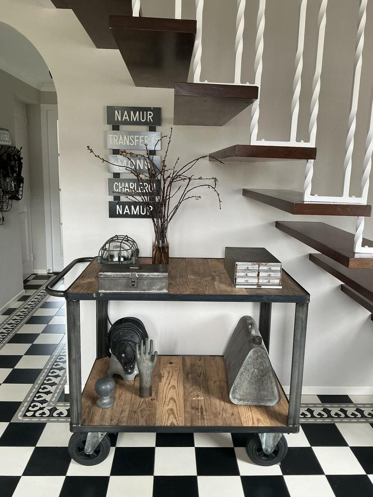 Industriële trolley, sidetable,, Ophalen, Grenenhout, Gebruikt, 100 tot 150 cm