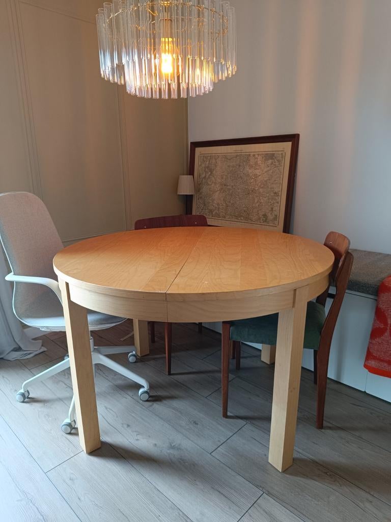 Ronde uitschuifbare tafel BJURSTA IKEA 115/160, Gebruikt, Rond, Ophalen of Verzenden, 100 tot 150 cm