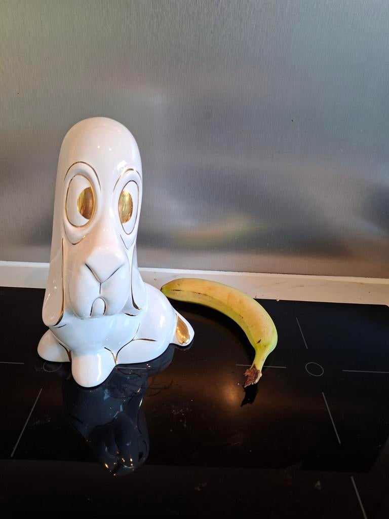 Vintage Basset Hond Beeld Wit met Goud - Nummer 258, Ophalen of Verzenden