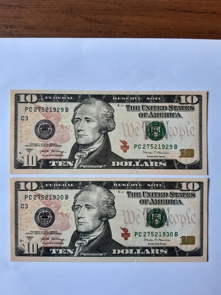 2x10 dollar 2017 usa ongebruikt kk f.3.8, Postzegels en Munten, Bankbiljetten | Amerika, Ophalen of Verzenden, Noord-Amerika
