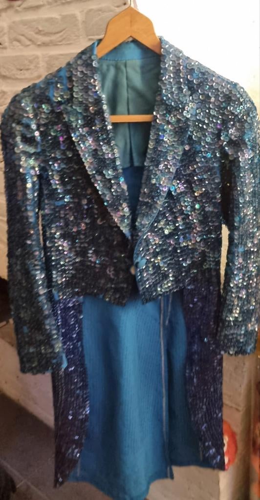 Slipjas blauw pailletten vintage XS/S, Ophalen of Verzenden, Overige thema's, Vintage, Kleding