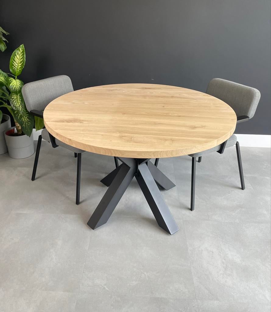 Eiken Tafels ROND - Recht of Verjongd - Alle Maten - NIEUW, Ophalen, 100 tot 150 cm, Nieuw, Vijf personen of meer
