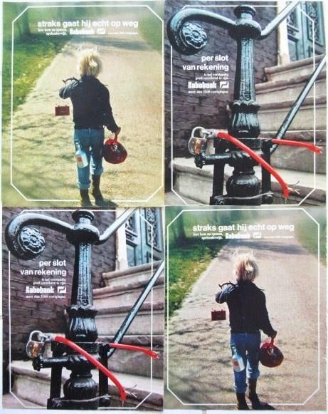 38 vintage advertenties banken 70-01 Rabobank AMRO Postbank, Verzamelen, Merken en Reclamevoorwerpen, Ophalen of Verzenden, Gebruikt