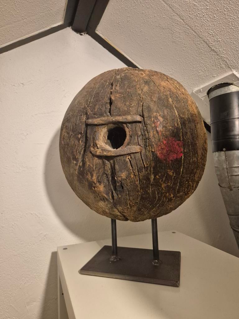 Houten wiel op statief - decoratief object, Huis en Inrichting, Ophalen, Gebruikt