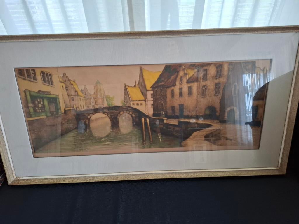 Grote ets van Meulman centrum Brugge, Antiek en Kunst, Kunst | Etsen en Gravures, Ophalen