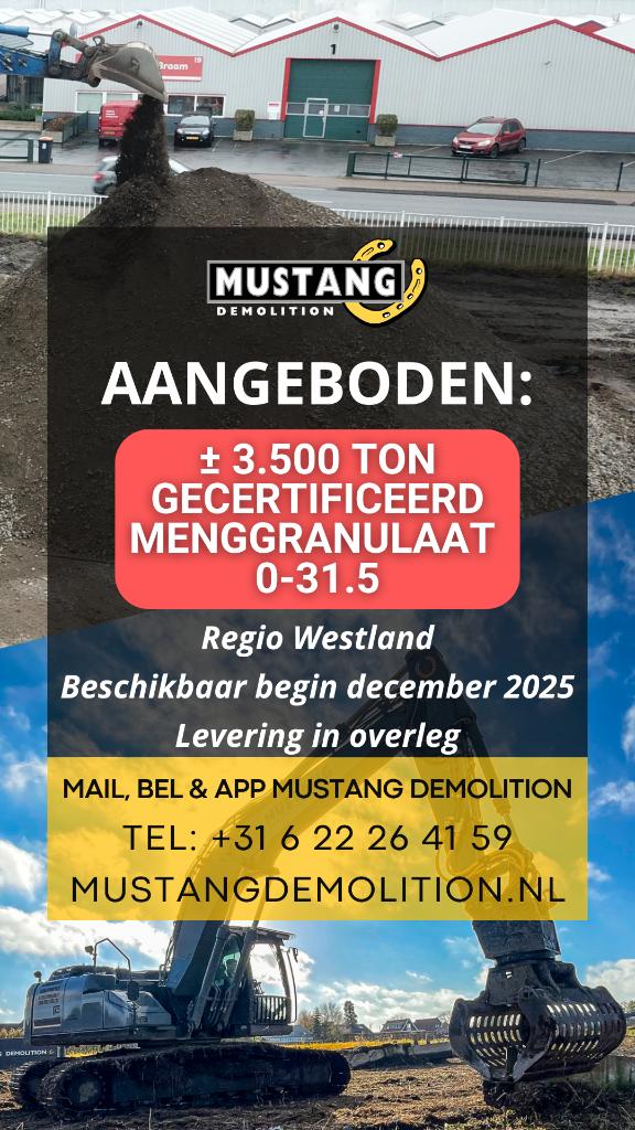 3.500 T gecertificeerd menggranulaat 0-31.5 | Regio Westland, Ophalen of Verzenden, Gebruikt, Grijs, Overige materialen
