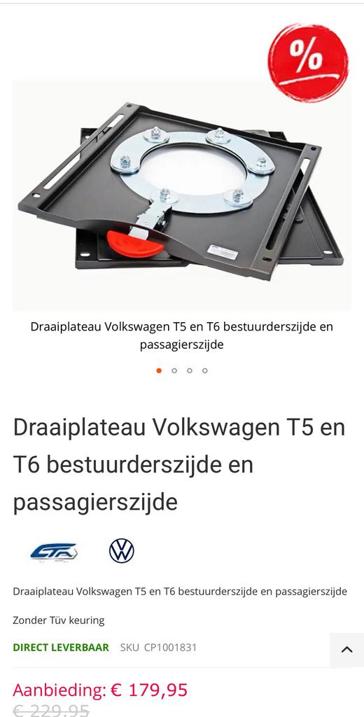 Draaiplateau VolkswagenT5 &T6 bestuurders en passagierszijde, Ophalen of Verzenden
