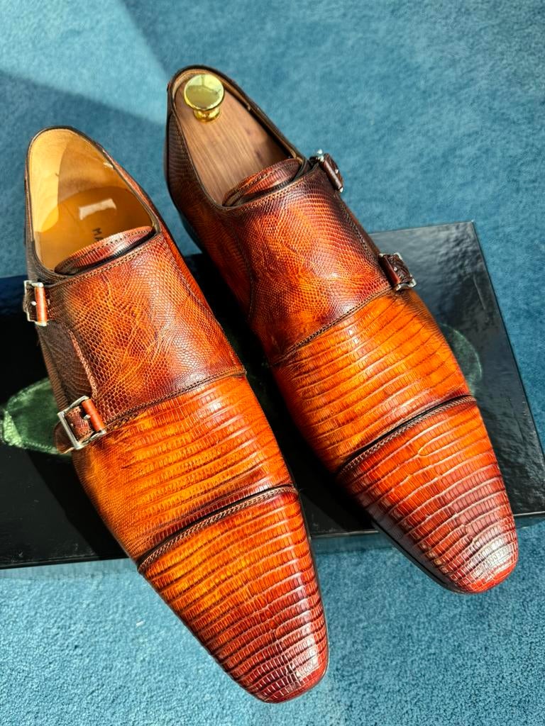 *NIEUW Magnanni Double Monk Isaac Lizard EU 44 (Honing)Bruin, Kleding | Heren, Schoenen, Bruin, Verzenden, Nieuw, Gespschoenen