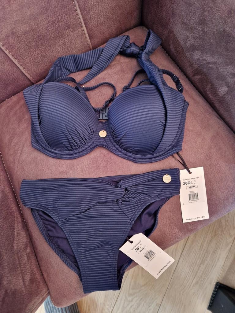 Mooie bikini set, maat 36D/36, Ophalen of Verzenden, Zo goed als nieuw, Blauw, Bikini