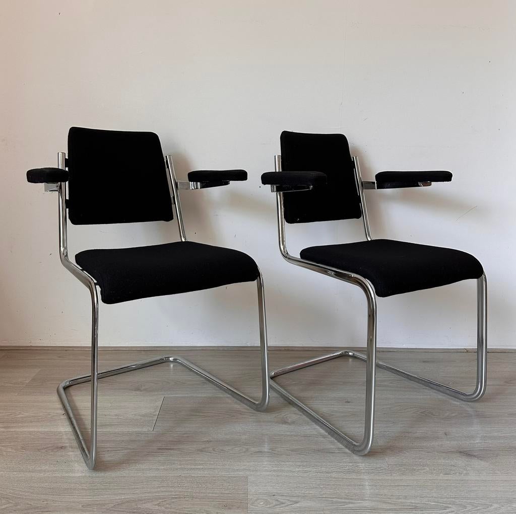 8 Tecta Jean Prouve design eetkamerstoelen, Ophalen, Gebruikt, Zwart, Stof