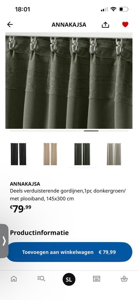 ANNAKAJSA Verduisterende Gordijnen ikea - Donkergroen 4st., Ophalen, 100 tot 150 cm, 200 cm of meer, Zo goed als nieuw