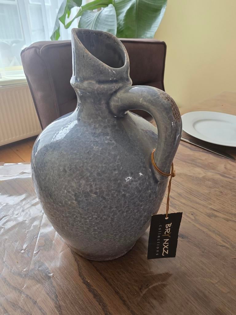Geglazuurde aardewerk kruik grijsblauw, Ophalen, Blauw, Aardewerk of Porselein, Zo goed als nieuw
