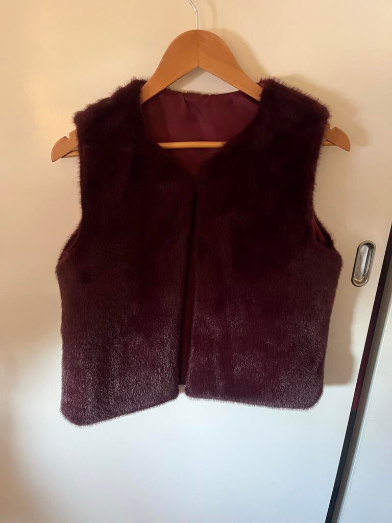 Bordeaux bont vestje - gevoerd, 1x gedragen, Ophalen of Verzenden, Nieuw, Maat 38/40 (M), Rood