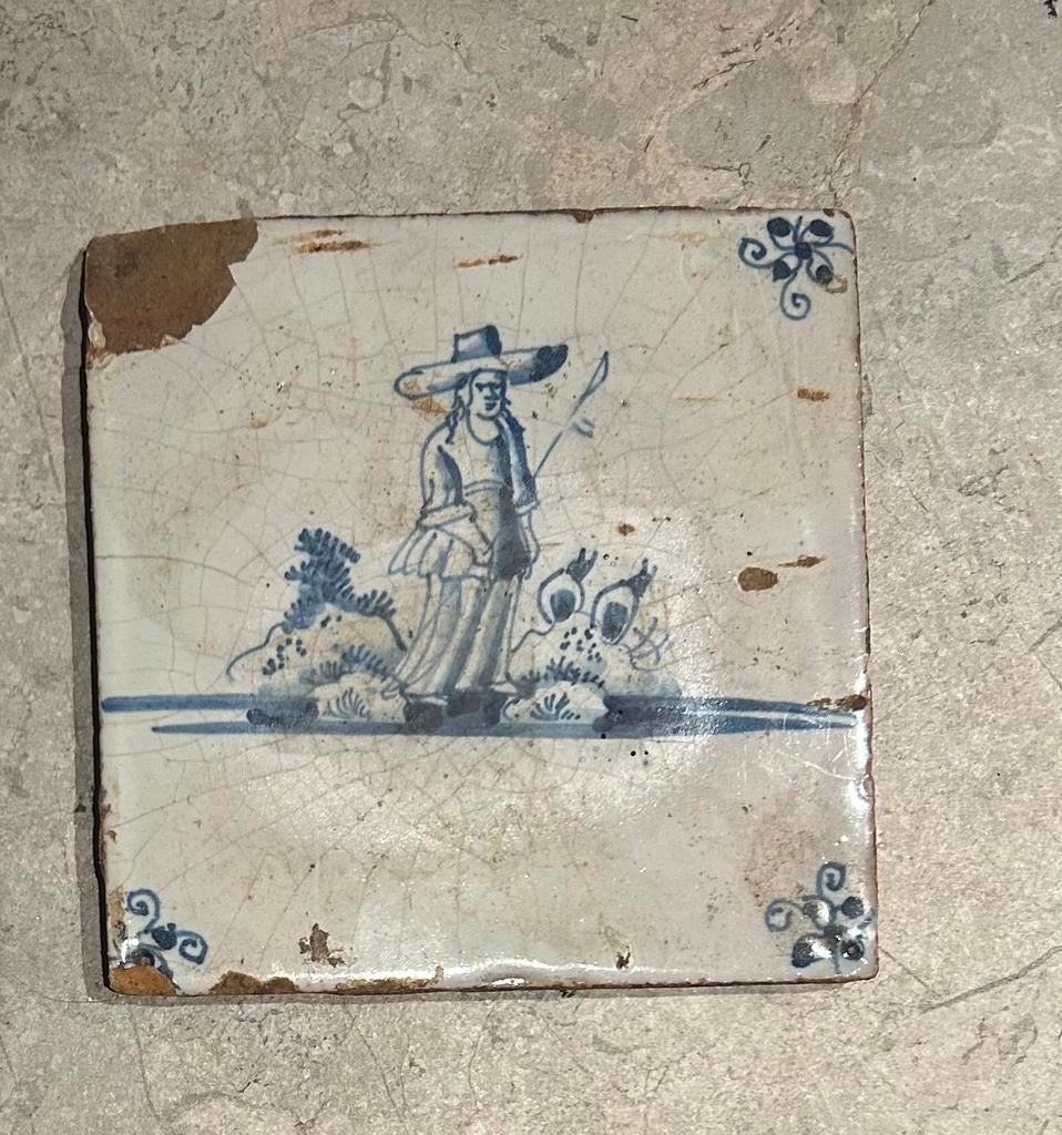 Delfts blauwe tegel met figuur, Antiek en Kunst, Ophalen