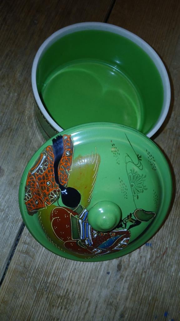 Groene keramische pot met deksel, Japanse stijl, Antiek en Kunst, Antiek | Keramiek en Aardewerk, Ophalen of Verzenden