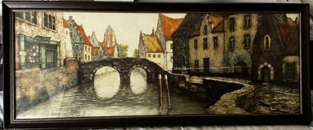 Brugge ingelijst schilderij, Ophalen of Verzenden