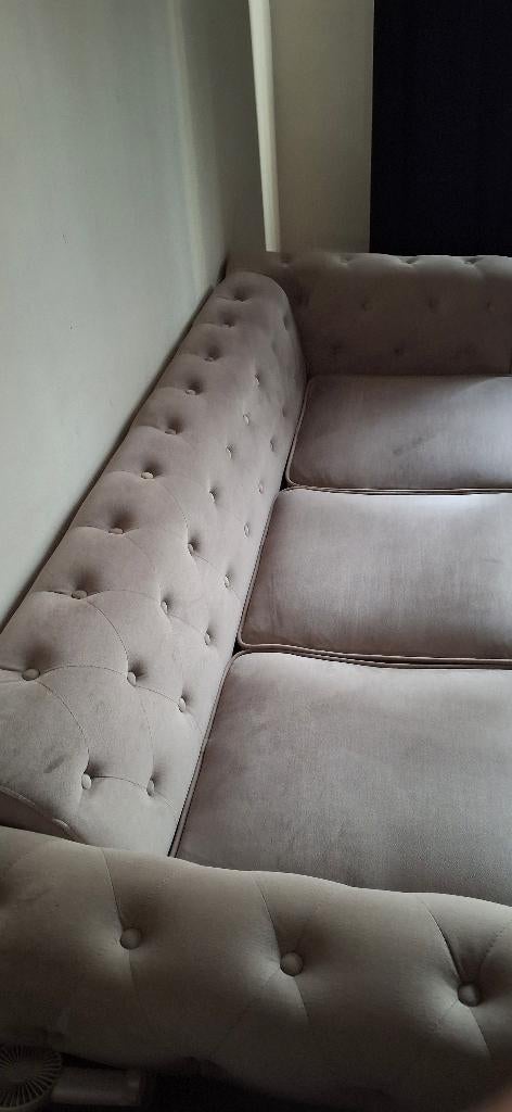 Velours Taupe 3 zitbank, Ophalen, Gebruikt, Minder dan 75 cm, 150 tot 200 cm