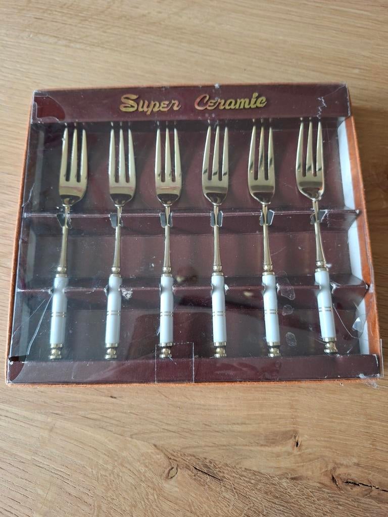 Vintage Martian Japan Super Ceramic vergulde vorkjes, Antiek en Kunst, Antiek | Bestek, Ophalen of Verzenden