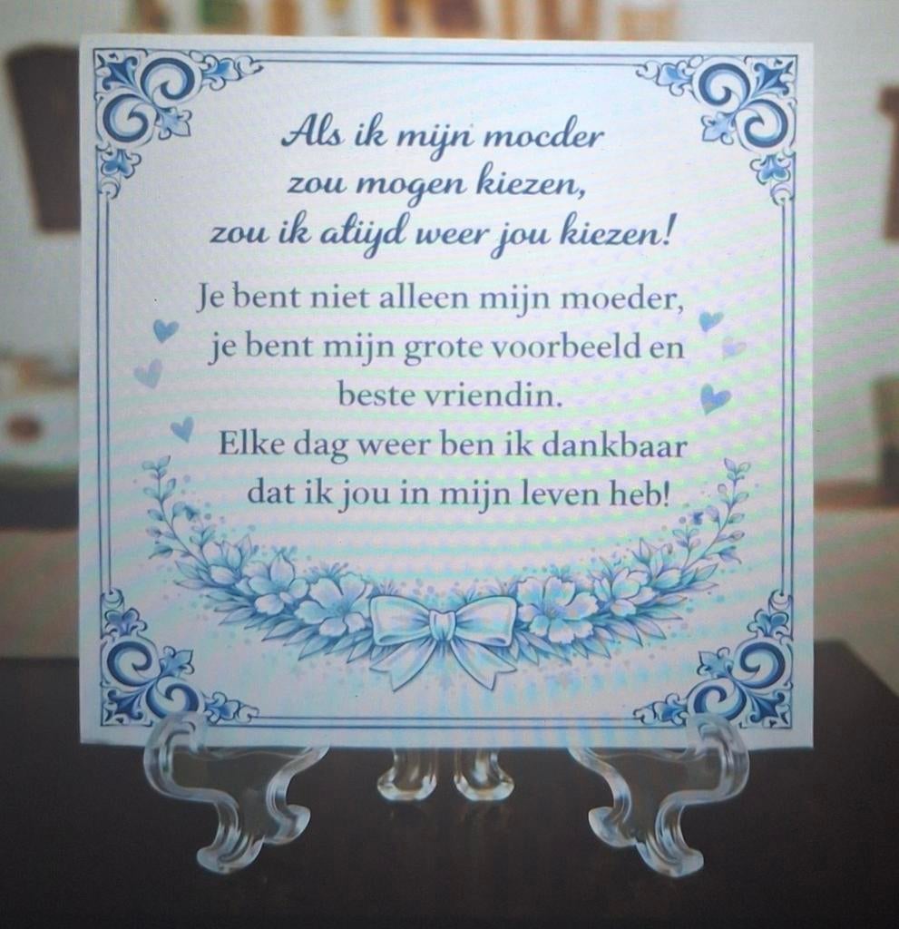 Keramische decoratie tegel 15x15 cm met houder - Moeder, Antiek en Kunst, Antiek | Wandborden en Tegels, Verzenden