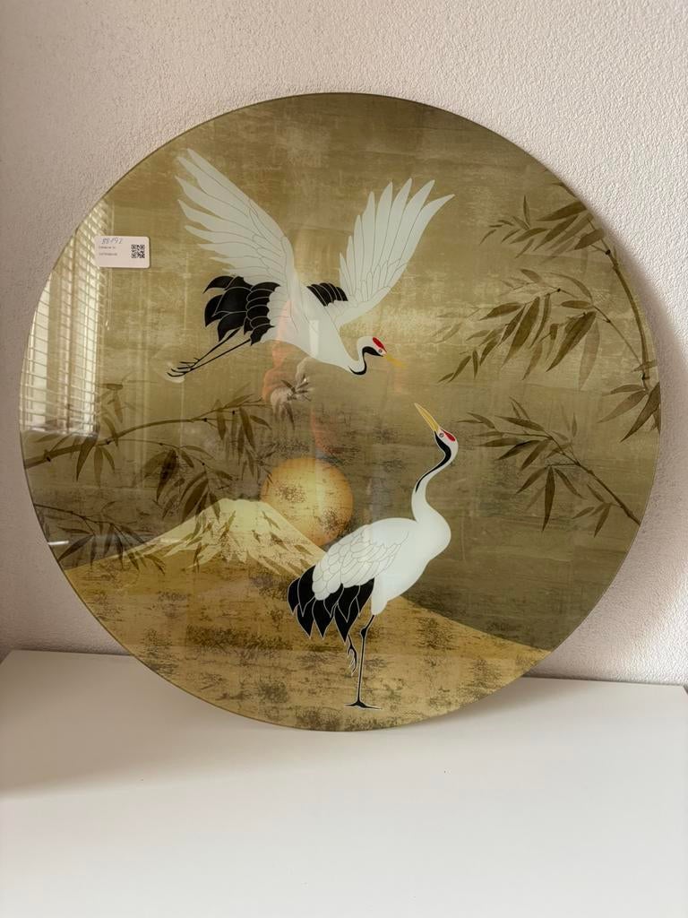 Glasschilderij kraanvogels 70cm, Ophalen, Zo goed als nieuw, 50 tot 75 cm, Schilderij